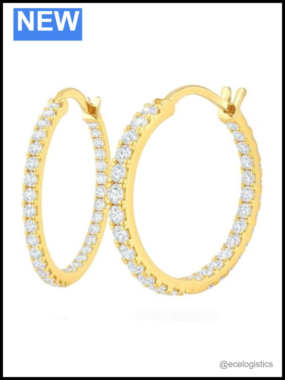 14K Gold Plated CZ Hoop Earrings Dual-Sided Sparkle Women